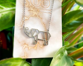 Elephant Necklace, Animal Necklace, Origami Necklace, Delta Elephant Necklace, Origami Jewelry, Elephant Pendant, Elephant Jewelry, Gift Her
