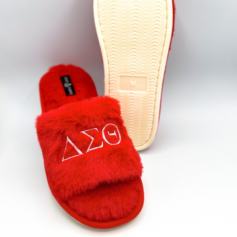 Delta Sigma Theta DST Red Plush Embroidered Women's Slipper Slides image 2