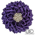 Purple Satin Ribbon Flower Pin | Pearl & Rhinestone Corsage | Purple Sorority Violet