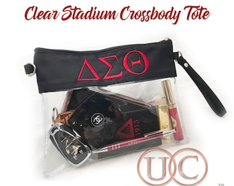 Delta Sigma Theta Sorority Clear Embroidered Stadium Crossbody Shoulder Bag with Adjustable Strap