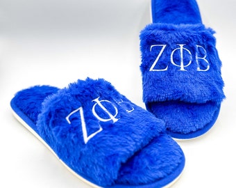 Zeta Phi Beta Finer Blue Plush Embroidered Women's Slipper Slides