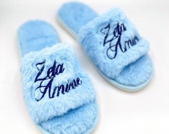 Zeta AMICAE Light Blue Plush Embroidered Women's Slipper Slides