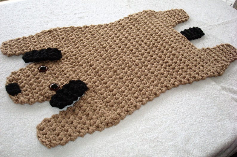 Crocheted Brown and Black Dog Rug, Animal Floor Rug, Puppy Dog Handmade