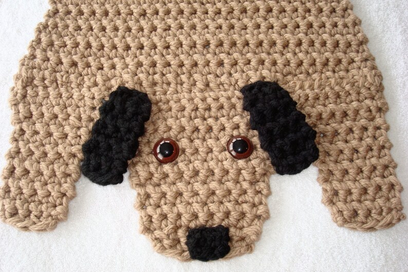 Crocheted Brown and Black Dog Rug, Animal Floor Rug, Puppy Dog Handmade Rug, Child's Room Rug