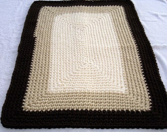 Rectangle Crochet Rug, Brown,Tan and Cream Floor Rug, Throw Rug, Handmade Rug, Bedroom Rug, Front Door Rug, Kitchen Rug, FREE SHIPPING!