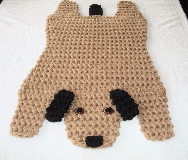 Crocheted Brown and Black Dog Rug, Animal Floor Rug, Puppy Dog Handmade Rug, Child's Room Rug