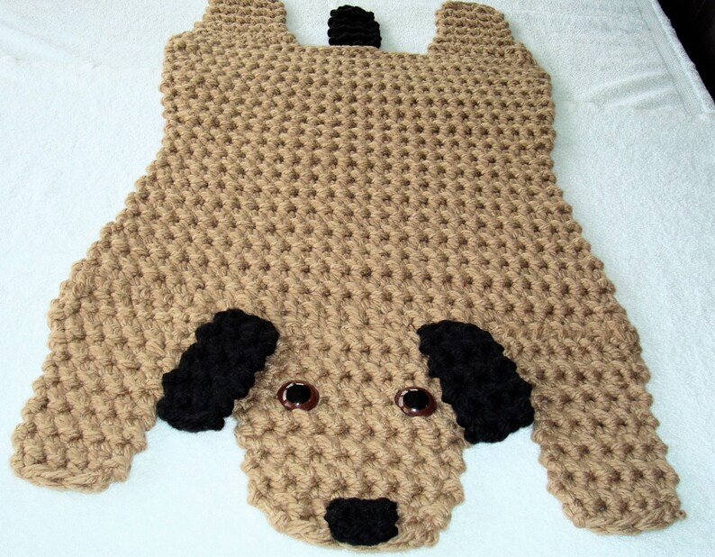 Crocheted Brown and Black Dog Rug, Animal Floor Rug, Puppy Dog Handmade