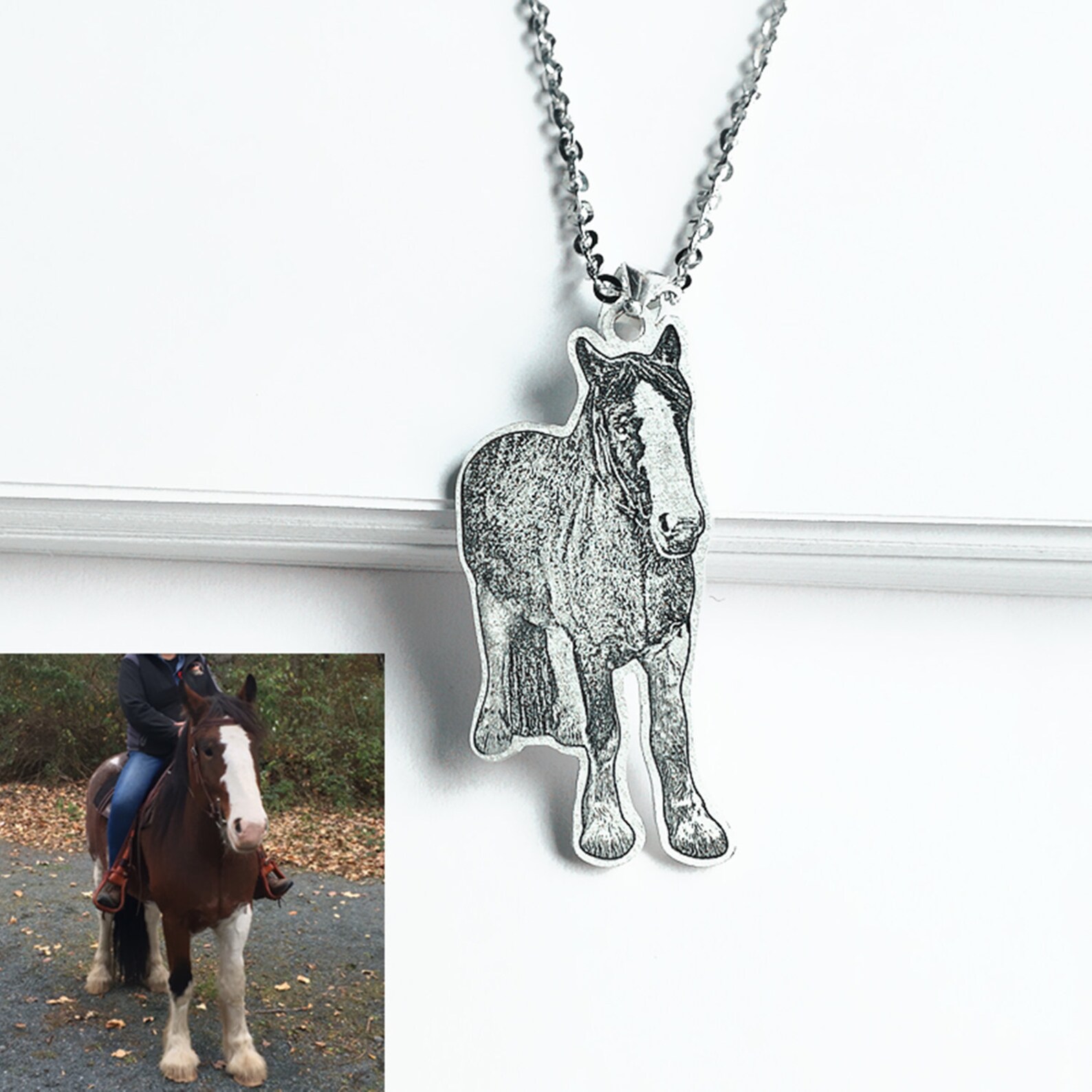 Custom Horse Necklace Personalized Pendant Engraved Photo Etsy