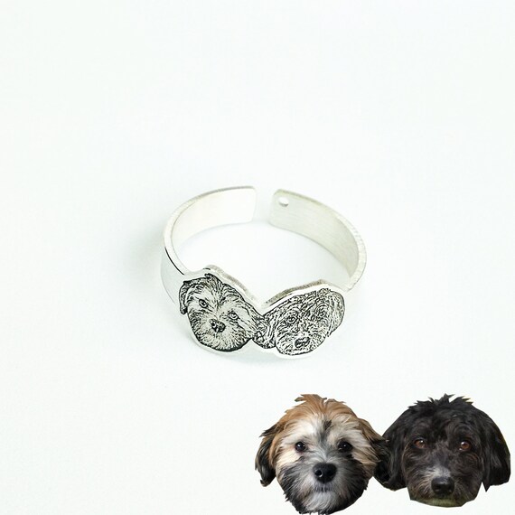 Custom Portrait Dog Ring Pet Photo Ring Two dogs Rings Etsy