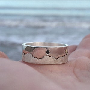 Schwarzer Diamant-Herrenring, Küstenring aus Sterlingsilber, individueller Ehering für Männer, strukturierter zweiteiliger ineinandergreifender Ring