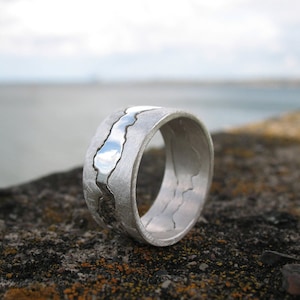 Anillo costero doble personalizado hecho a mano / Anillo costero de plata / Joyería de mapa / Anillo de mapa / Anillo oceánico / Inspirado en viajes / Banda de boda personalizada