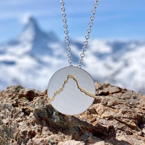 Matterhorn Mountain Silhouette Necklace in Sterling Silver - Handmade Alpine Peak Disc Pendant Mountain Gift, Hikers Gift, Alps Gift