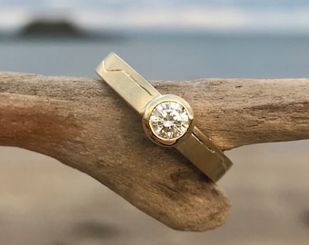 Engraved Coastline Diamond Engagement Ring