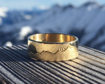 Handmade 18ct Yellow Gold Mountain Landscape Ring | Custom Mountain Ring | Skyline Ring | Gold Wedding Band | Alternative Wedding Ring