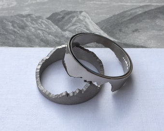 White Gold Mountain Ring | Handmade Wedding Ring | 18ct White Gold Personalised Wedding Ring | Landscape Ring | Mountain Jewelry