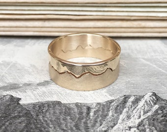 9ct Yellow Gold Mountain Skyline Ring | Custom Mountain Ring | Mountain Jewellery | Alternative Wedding Band | Landscape Ring | Gold Ring