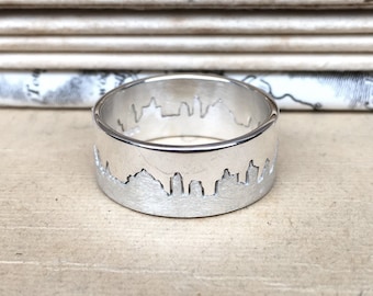 Personalised Silver City Skyline Ring | Cityscape Ring | Map Jewellery | Skyline Ring | City Lover Gift | Unique Silver Ring