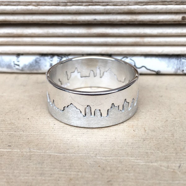 Personalisierte Silber City Skyline Ring | Stadt Landschaft Ring | Karte Schmuck | Skyline Ring | Stadt Geschenk | Unikate Silber Ring