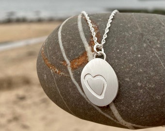 Heart Necklace Silver Heart Necklace Engraved Disc Jewellery Anniversary Gift For Her Bride Present Jewellery for Everyday Minimalist