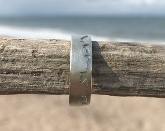 Custom Coastal Erosion Silver Map Ring - Personalised Coastline Band, Travel-Inspired Handmade Jewellery, Unique Map Gift for Men or Women