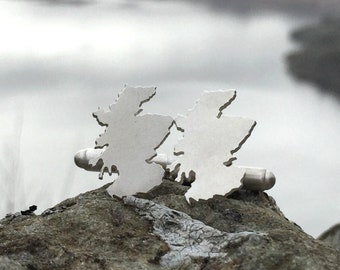 Gemelos de plata hechos a mano con diseño de Escocia: Joyería con mapa de Escocia, regalo para padrinos de boda.