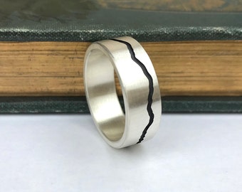 Custom Mountainscape Ring in Oxidised Silver