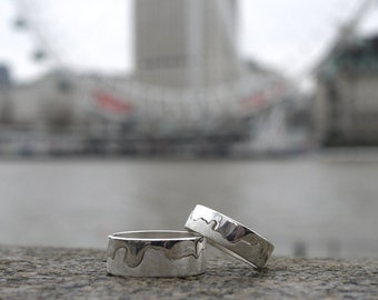Anello di Londra sul Tamigi d'Argento fatto a mano Gioielli di Londra Anello del fiume Banda di nozze personalizzata Gioielli del Paesaggio Mappa Gioielli Thames