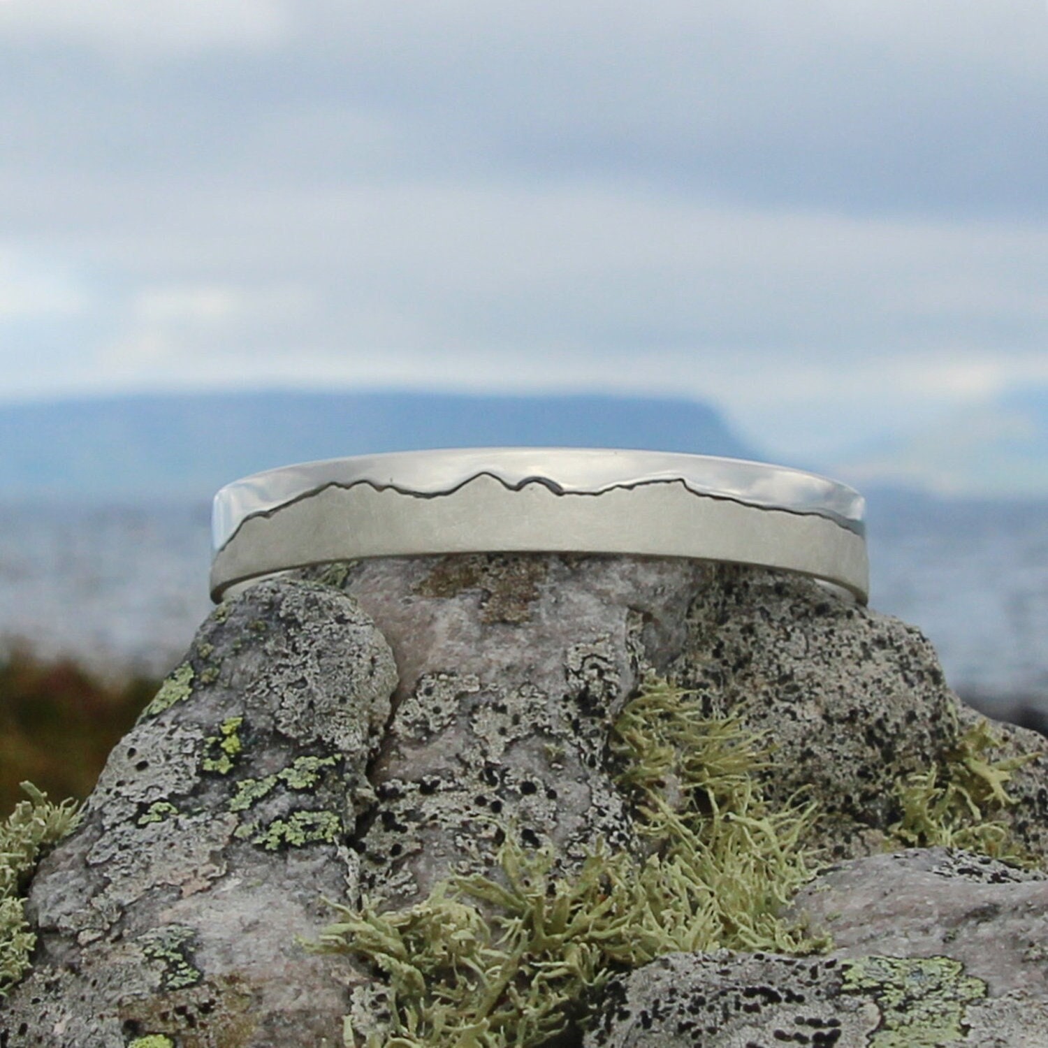 Mountain Range Silver Bangle | Landscape Bracelet