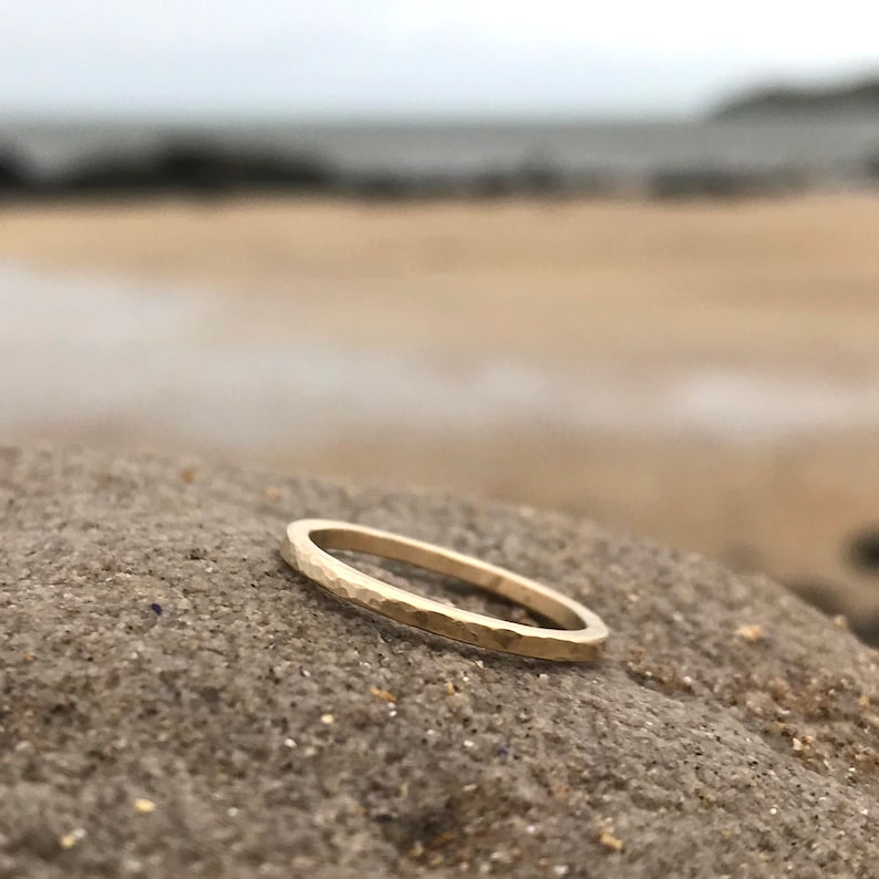 Slim Hammered Gold Ring image 5