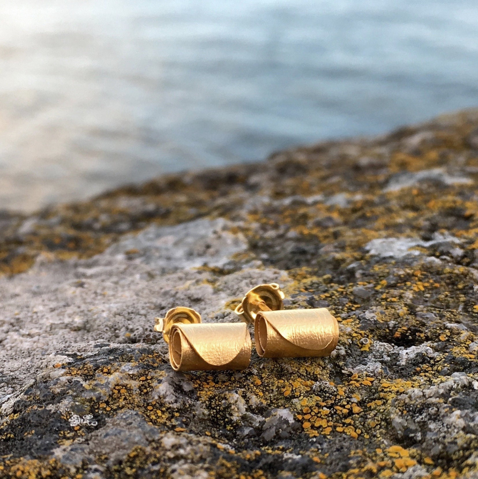 Rolled Wave Studs | Earrings Beach Gold Jewellery Textured Surfer Girl