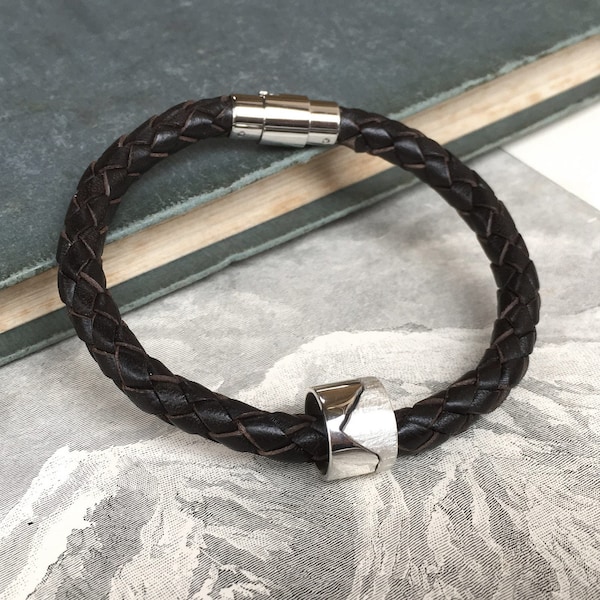 Mountain Bracelet | Mens Leather Bracelet | Leather and Silver Bracelet | Luxury Bracelet For Him