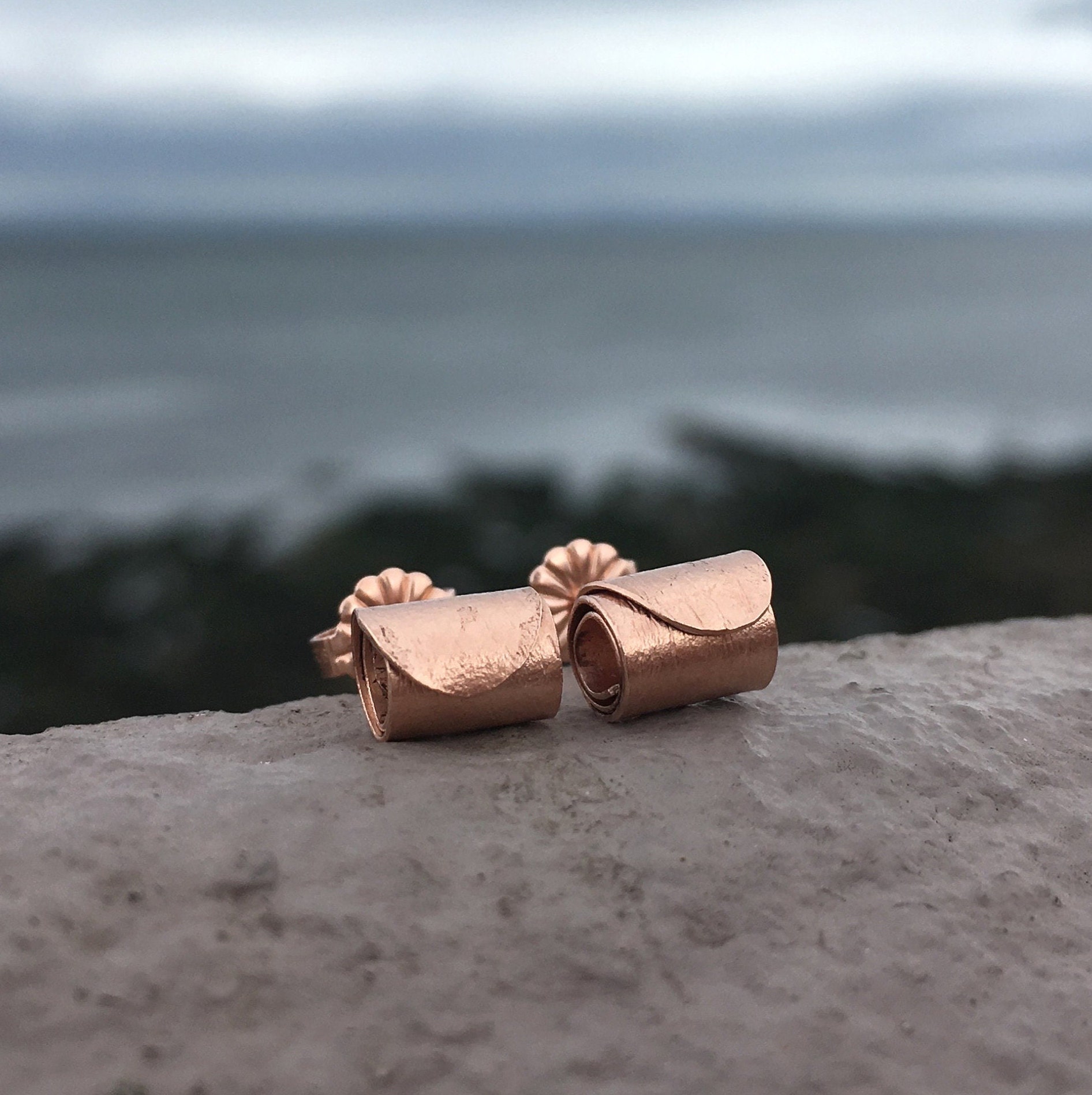 Rolled Wave Earrings Rose Gold Plated