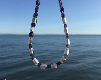 Rolled Wave and Iolite Gemstone Necklace