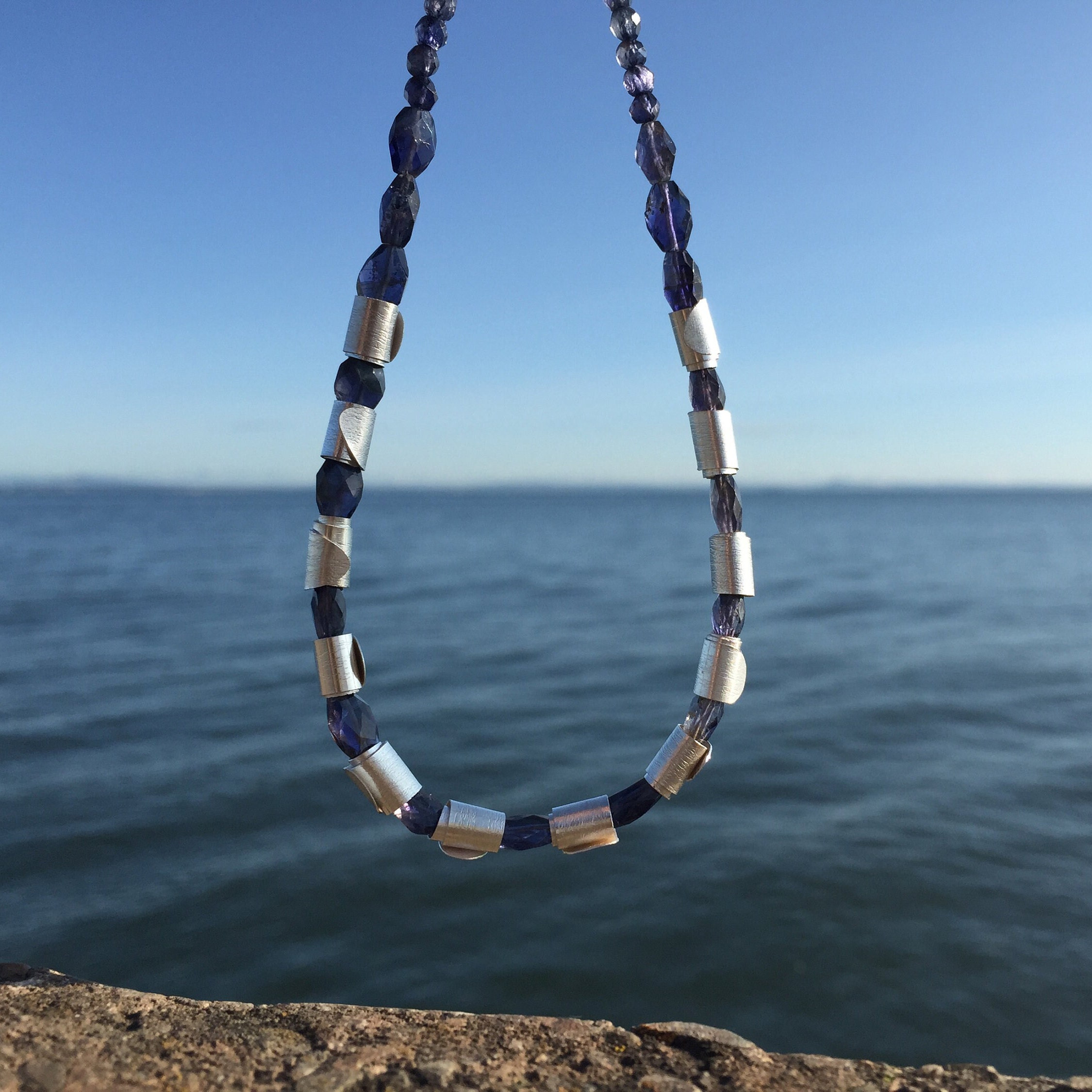 Rolled Wave & Iolite Gemstone Necklace