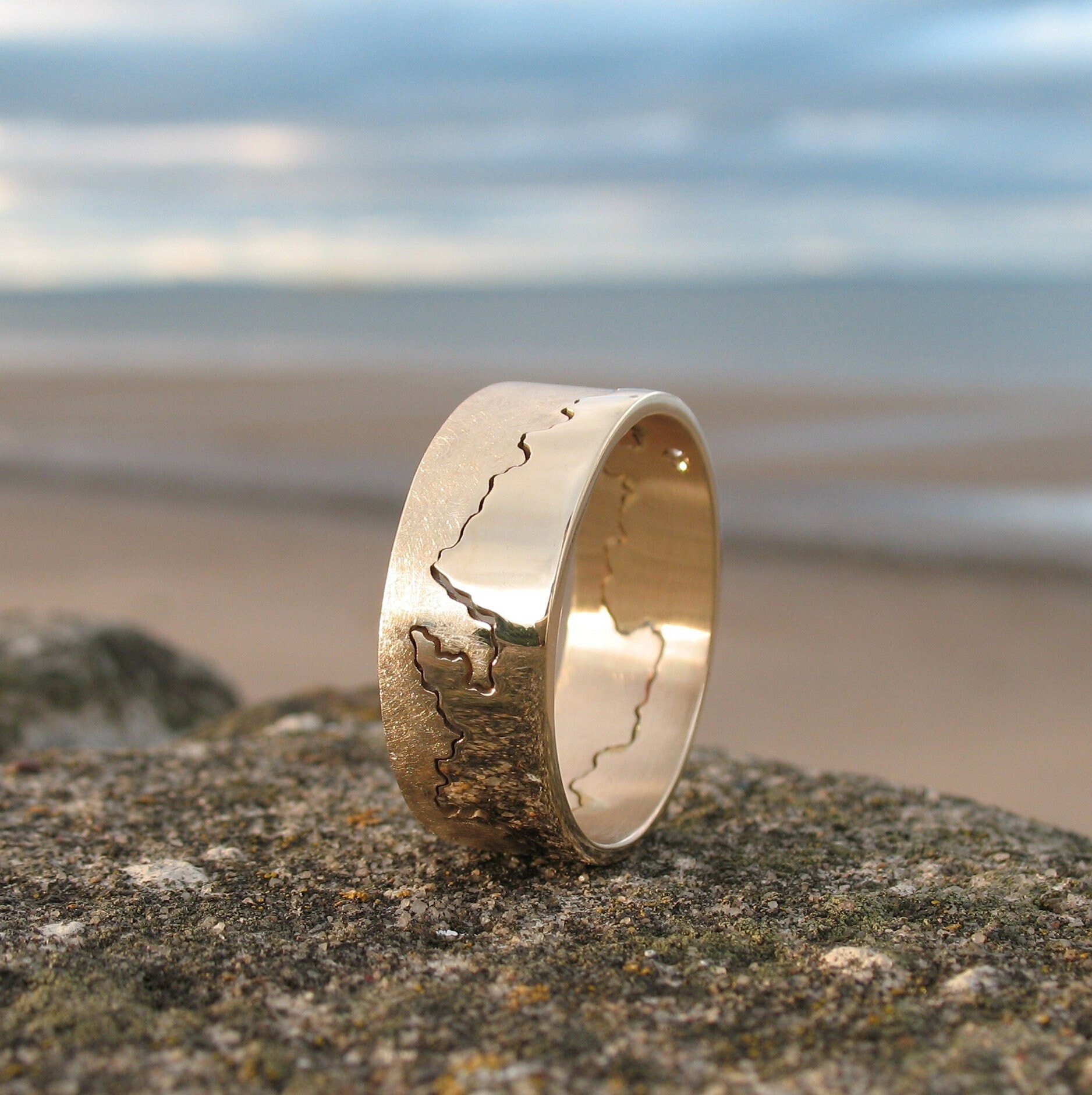 Gold Coast Ring | Custom Map Jewellery Handmade 9Ct Yellow Coastline Alternative Wedding Unique Travel