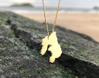 18 Karat Gold Custom Map Anhänger Individuell | Benutzerdefinierte Küstenschmuck | Massive Gold Halskette | Halskette für Sie oder Ihn | Land | Kontinent