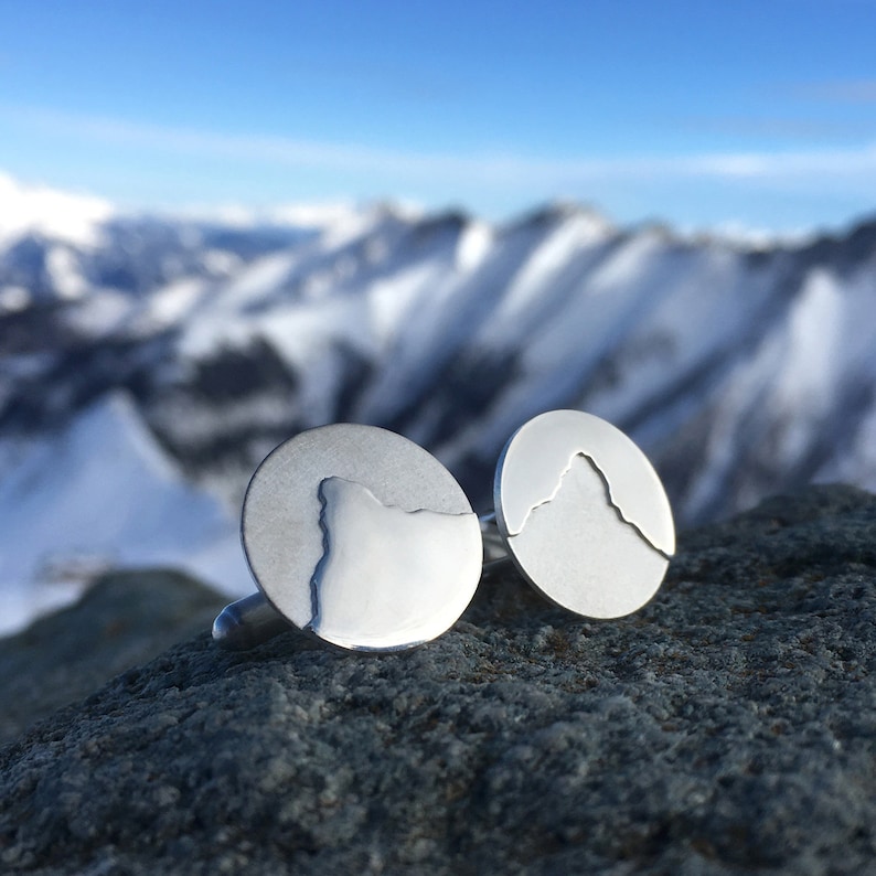 Mountain Landscape Cufflinks Personalised Mountain Cufflinks Mountain Jewellery Landscape Jewellery Skyline Jewellery Climber Gift image 1