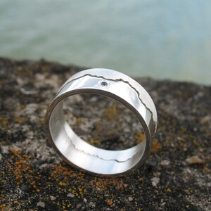 Mens Black Diamond Ring Silver Coastline Ring image 4