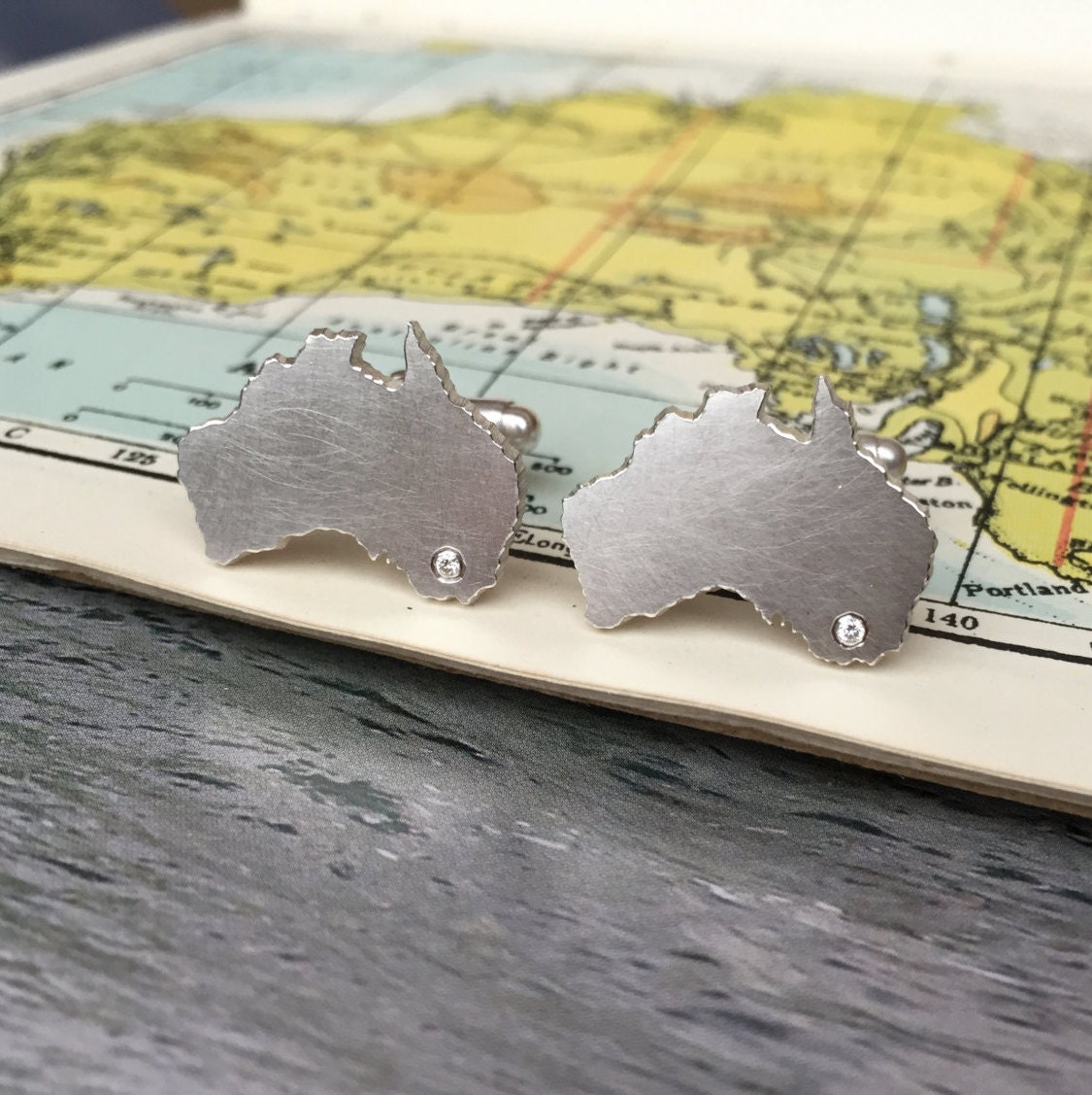 Custom Diamond Coastal Outline Cufflinks | Map Jewellery Landscape Groomsmen Gift