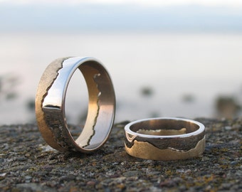 Two Tone Gold Coastline Ring | Coast Ring | Map Jewellery | Custom Map Ring | Landscape Jewellery | Alternative Wedding Ring