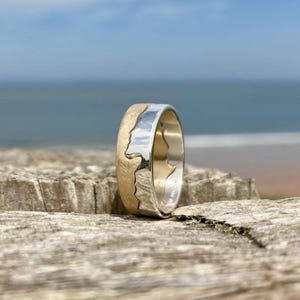 Anillo de plata y oro de la Costa del Sol / Anillo de dos tonos / Alianza de bodas personalizada / Anillo de bodas alternativo / Anillo de bodas de dos piezas / Oro y plata de 9 quilates
