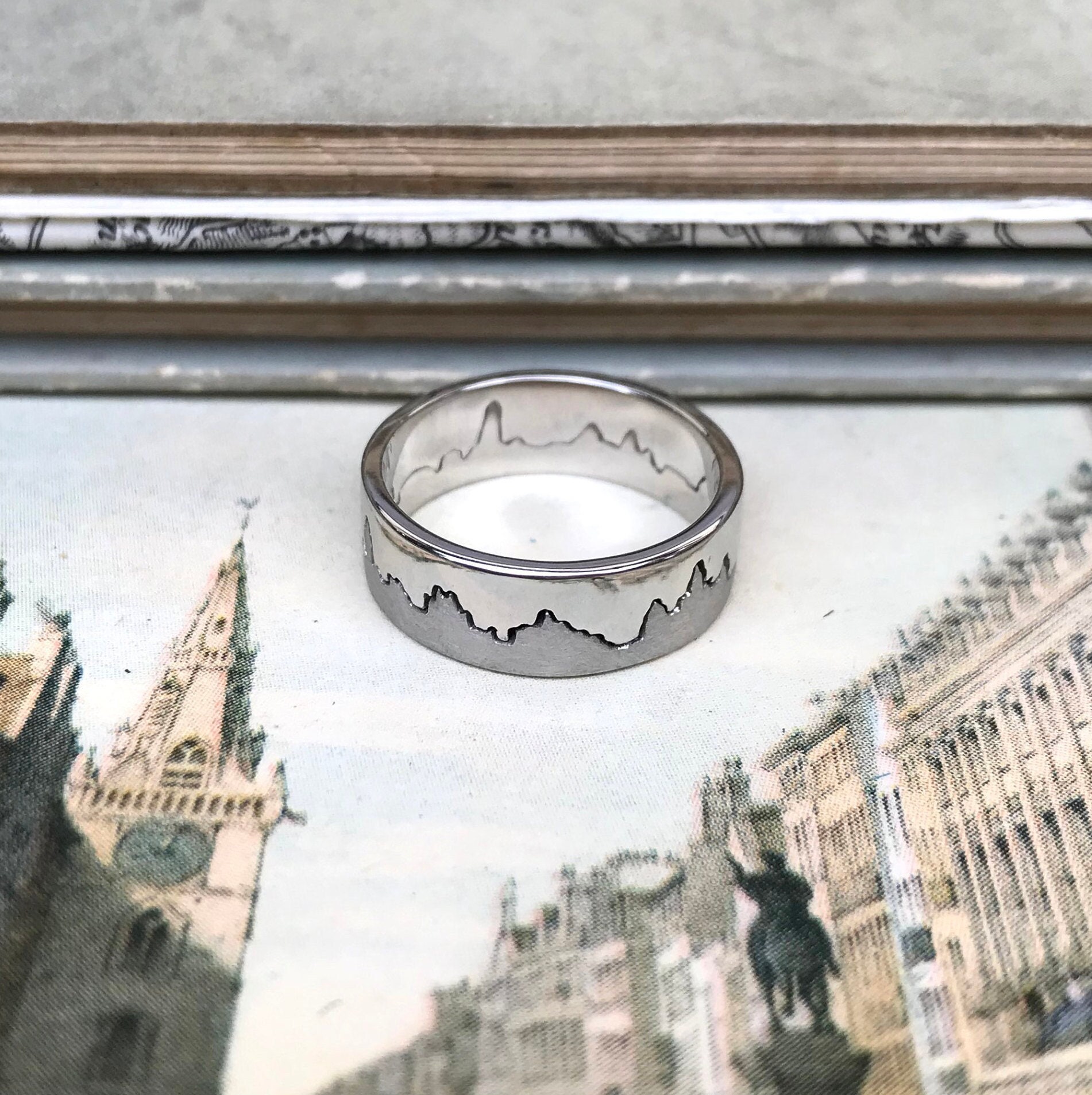 City Skyline Ring | Handmade Platinum Cityscape Wedding