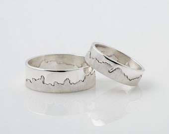 Custom Eco Silver Coastline Ring: Two-Part Wedding Band, Made in Scotland
