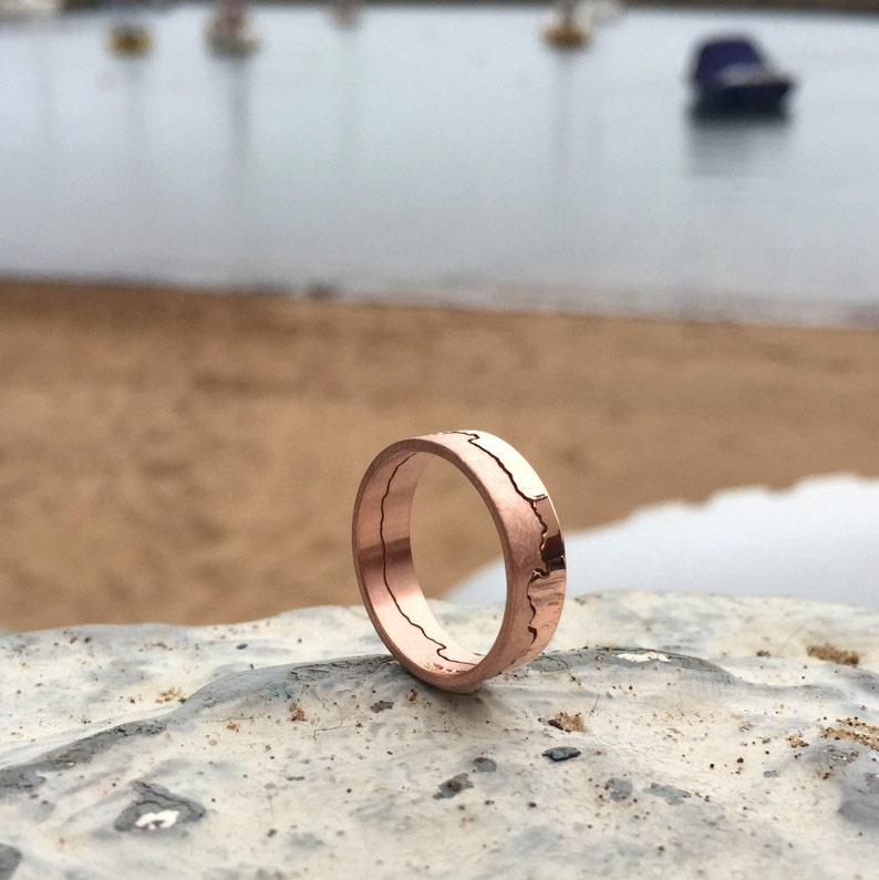 Anello della costa in oro rosa / Anello della costa / Gioielli con mappa / Regalo ispirato al viaggio / Anello nuziale in oro rosa / Matrimonio alternativo / Oro rosa immagine 9