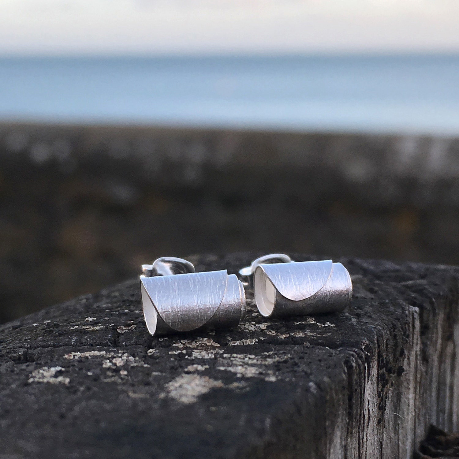 Rolled Silver Wave Studs | Surf Jewellery Handmade Earrings Beach Life Style Coastal