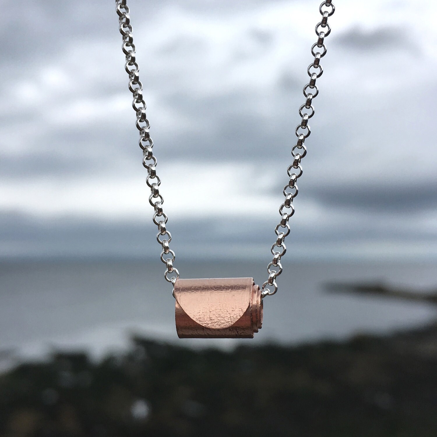 Rose Gold Pendant | Rolled Wave Necklace Beach Gift Surf Jewellery
