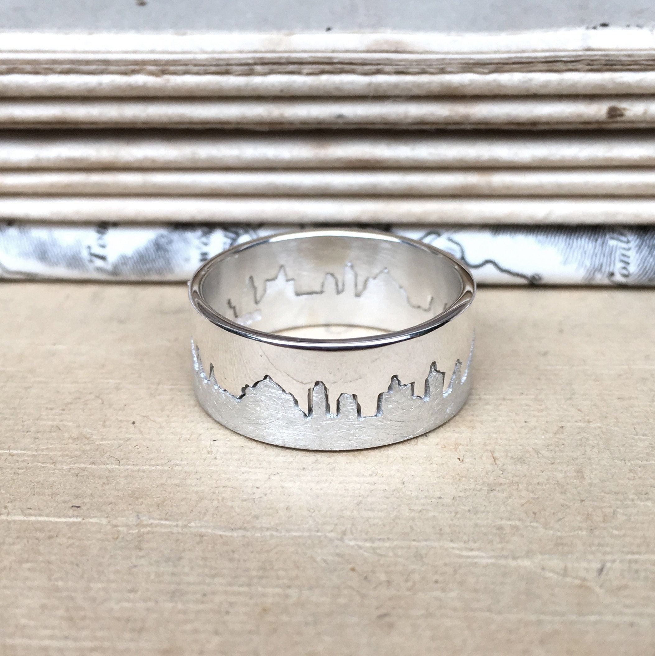 Personalised Silver City Skyline Ring | Cityscape Map Jewellery Lover Gift Unique