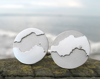 Diamond Coastline Cufflinks | Personalised Map | Map Jewellery | Vintage Map | Diamond Cufflinks | Map Cufflinks | Coastline Jewellery