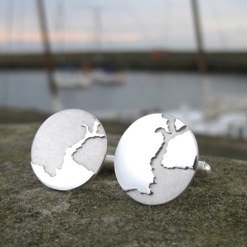 Custom Coastline Cufflinks Unique Map Cufflinks Map Jewellery Travel Inspired Gift Groomsmen Gift Silver Map Cufflinks image 1