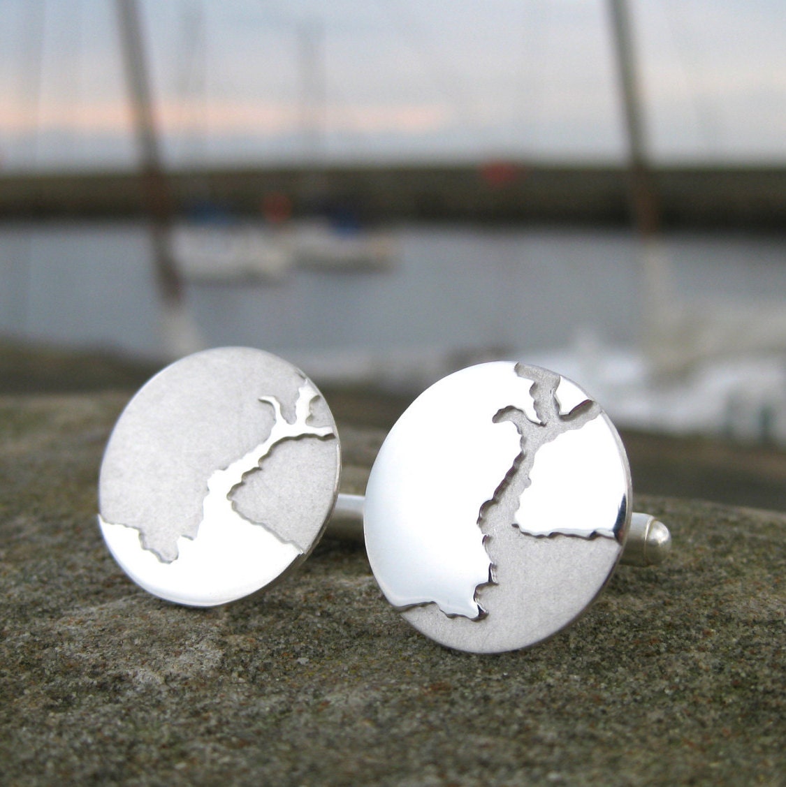 Custom Coastline Cufflinks | Unique Map Jewellery Travel Inspired Gift Groomsmen Silver